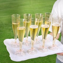 36 Pack Glitter Plastic Champagne Flutes – 7OZ Disposable Champagne Gold