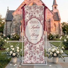 Personalized Wedding Welcom Sign, Linen Fabric Banner, Engagement Table Runner