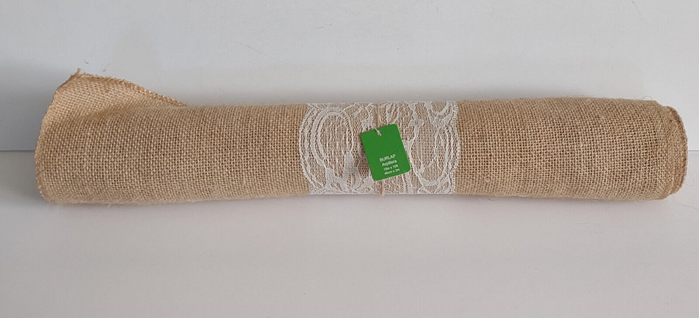 NWT 18 inch x 10 foot rolled burlap lace trim runner fabric Wedding party rustic