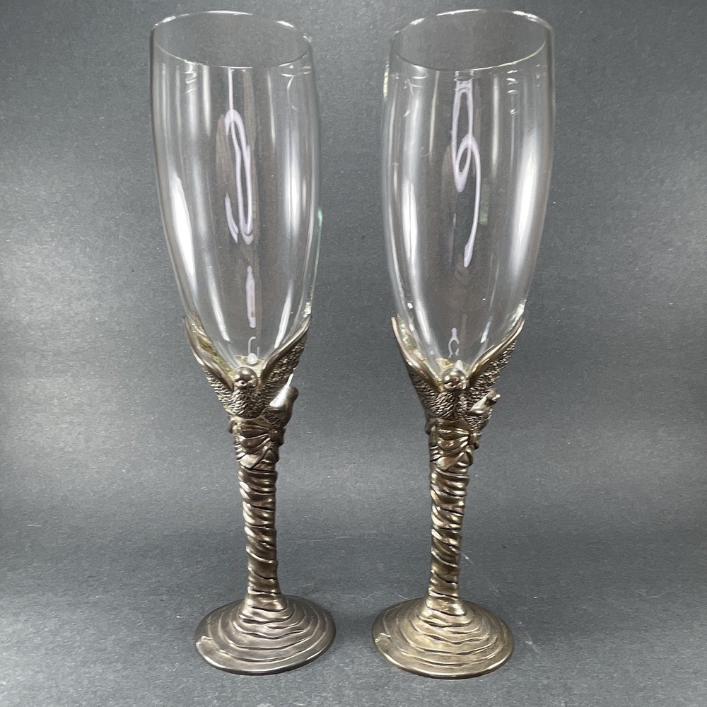 2 International Silver Co. Toasting Goblet Fluted Champagne Glasses Goblets