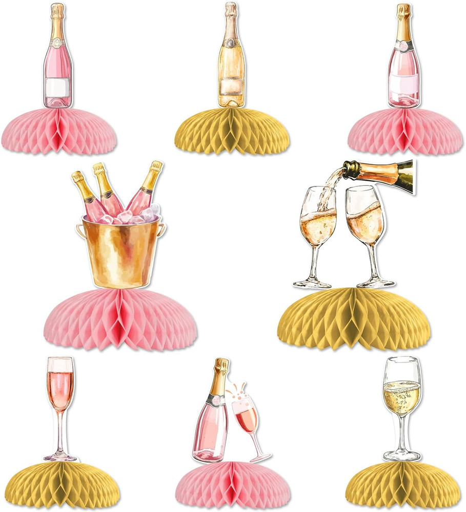 Champagne Table Honeycomb Centerpieces, 8Pcs Pink and Gold Champagne Party Decor