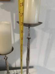 WROUGHT ALUMINUM CANDLE HOLDERS TRIPOD BASE SILVER Set of 2 18”& 12”