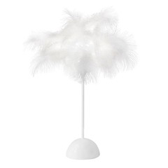 15″ WHITE Feather DESK LAMP Decorative LED Light Table Centerpiece Party Home