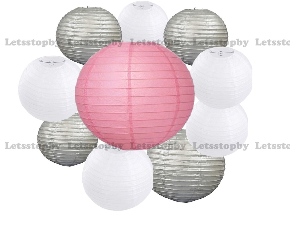 12 pcs Baby Shower Round Mixed Size Paper Lantern LED Light Party decoration