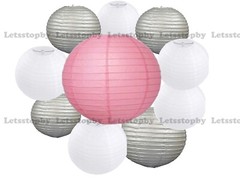 12 pcs Baby Shower Round Mixed Size Paper Lantern LED Light Party decoration
