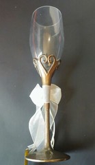 Vtg Champagne Flute Goblet Crystal Glass Wedding Toast Metal Cased Stem Barware