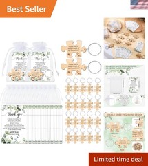 Unique 50 Sets Wedding Favors: Rustic Keychains with Thank You Cards & Bags