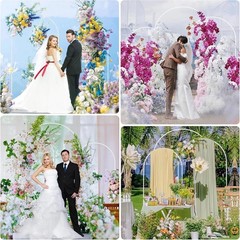 Wedding Arch Stand Set of 3 7.2FT, 6.6FT, 6FT White Metal Arched Backdrop Fra…