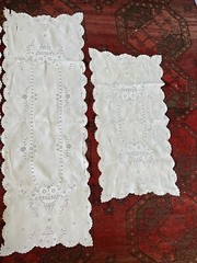 2 VTG Italian Hand Embroidery Floral Stem Chalice Goblet Figure Runners 51″ x18″