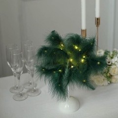15″ HUNTER GREEN Feather DESK LAMP Decorative LED Light Table Centerpiece Party