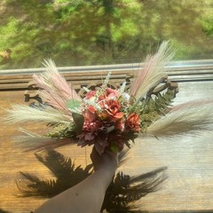 Bridal Wedding Bouquet Hand made Budget Friendly Faux Flowers White Pink Green