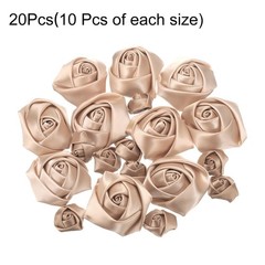 20pcs 2Size Satin Ribbon Roses 2.5cm/5cm Ribbon Rose Artificial Fabrics(Khaki)