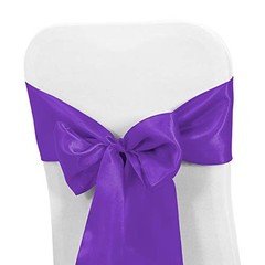 PCS Satin Chair Sashes Bows for Wedding Reception- Universal Chair 50 Purple