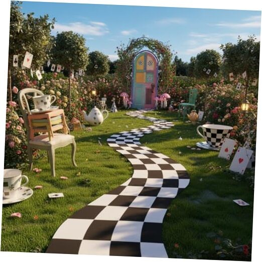 47 x 118 Inches Wonderland Party Decoration Black and White Aisle Runner Rug