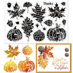 GLOBLELAND Autumn Leaves Clear Stamps for DIY Scrapbooking Fall Pumpkin Silic…