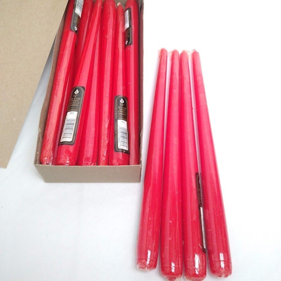 Vintage Red Taper Candles 12 Inch Pack of 12 Unscented Dinner Wedding Table Set