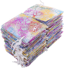 100Pcs Drawstring Organza Bag 3.54X4.7 Inches White Coralline Pattern Jewelry Ca