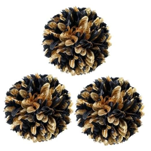 Knitgrip 3 Pcs Homecoming Mum Flowers 6.5″ Silk Homecoming Mum – Black and Gold