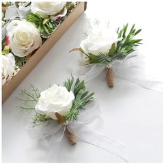 Wedding Ivory Rose Boutonniere Bundle – Set of 6