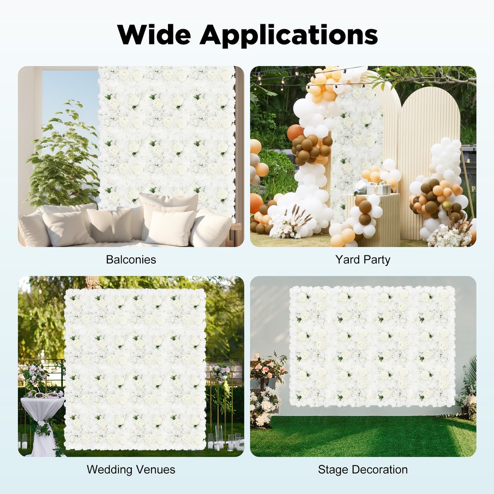 3D Flower Wall Panel-12pcs Artificial Flower Wall Background Silk Rose Wedding