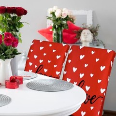 4Pcs Valentine’s Day Chair Covers Sweet Love Heart Dining Chair Slipcovers Red