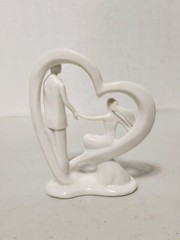 «Take My Hand» Romantic Bride & Groom Heart Porcelain Wedding Cake Topper Statue