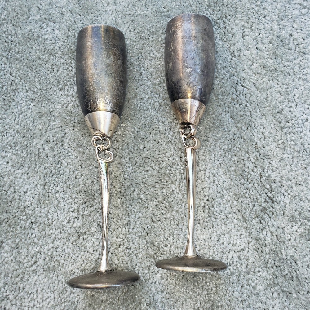 Vintage Silver Plate Toasting Flute Wedding Goblets Made by Things Remembered