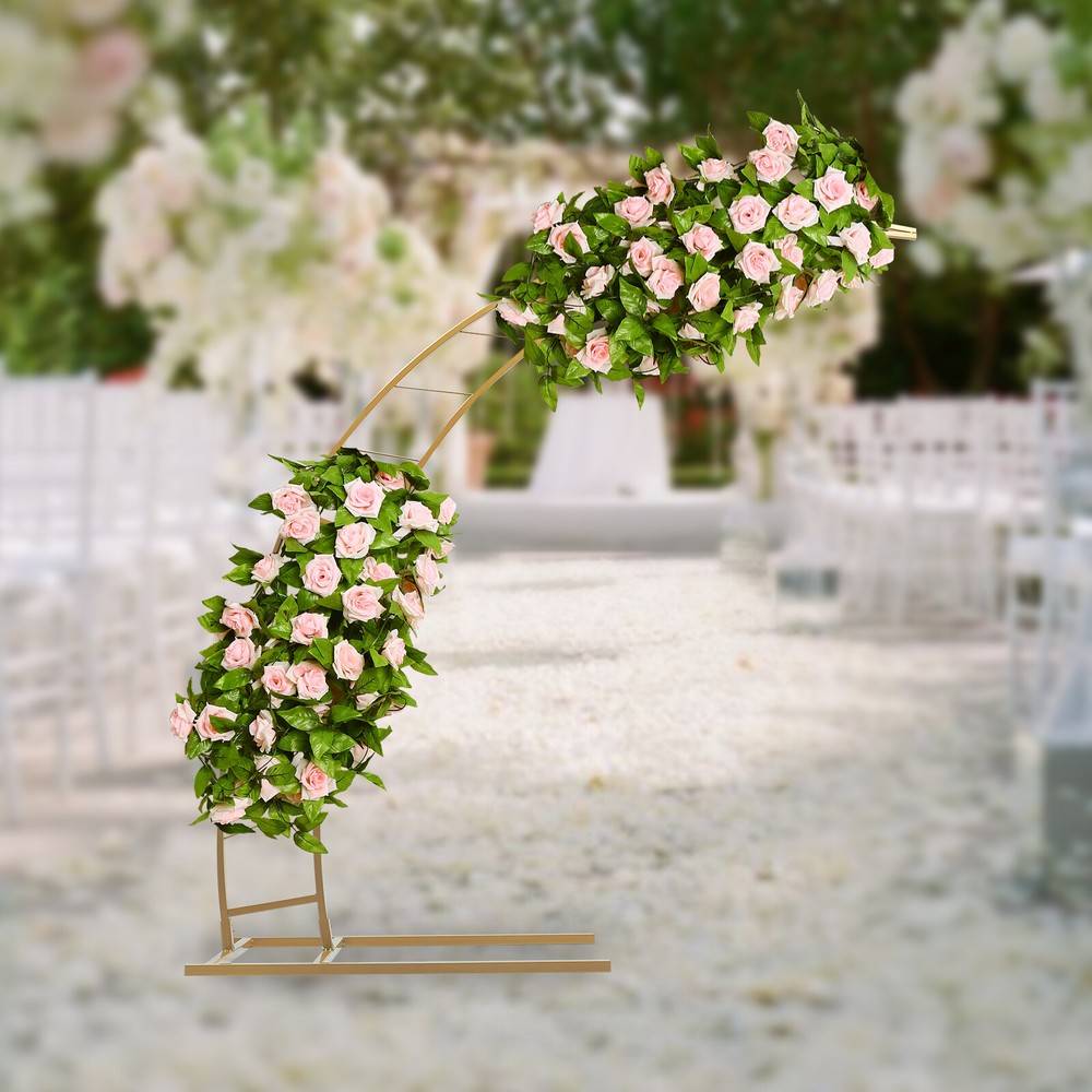 6.5ft Gold Wedding Arch Crescent Moon Floral Stand Wedding Backdrop Balloon Arch