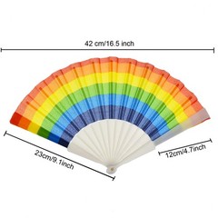 TKMOS 12 Pack Rainbow Folding Fans Red, Orange, Yellow, Green, Blue, Purple