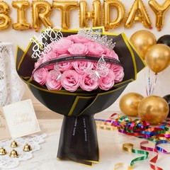 MEIVINES Glitter Roses Bouquet,Birthday Gifts for Women Mom,DIY Fake Pink