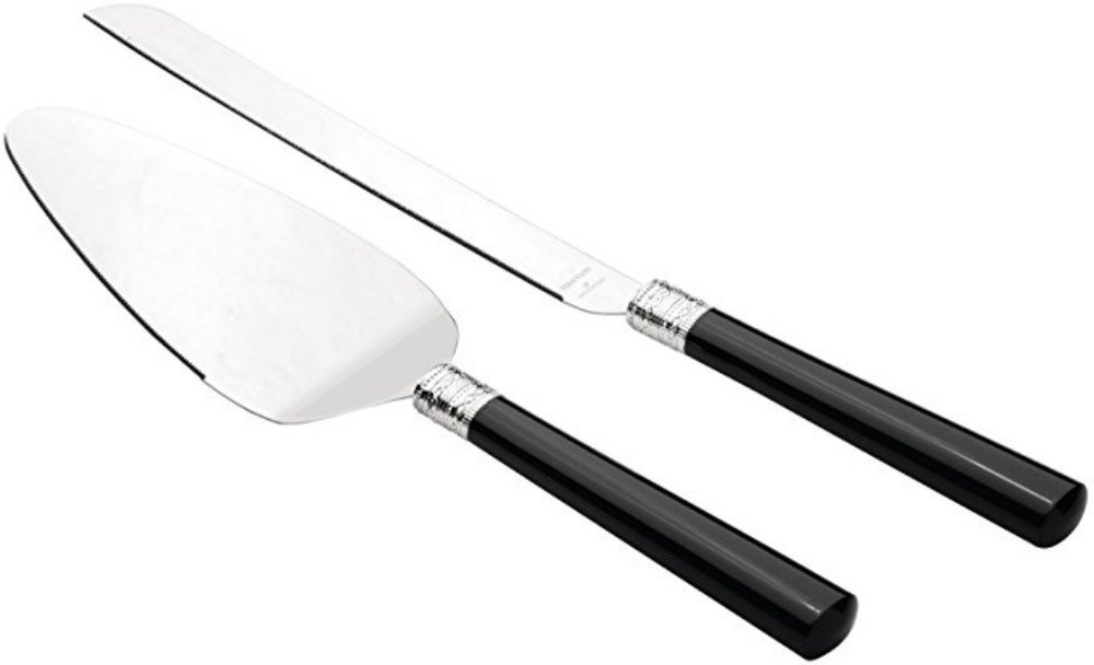 NIB Vera Wang Wedgwood With Love Cake Knife & Server Black Enamel+Silverplate