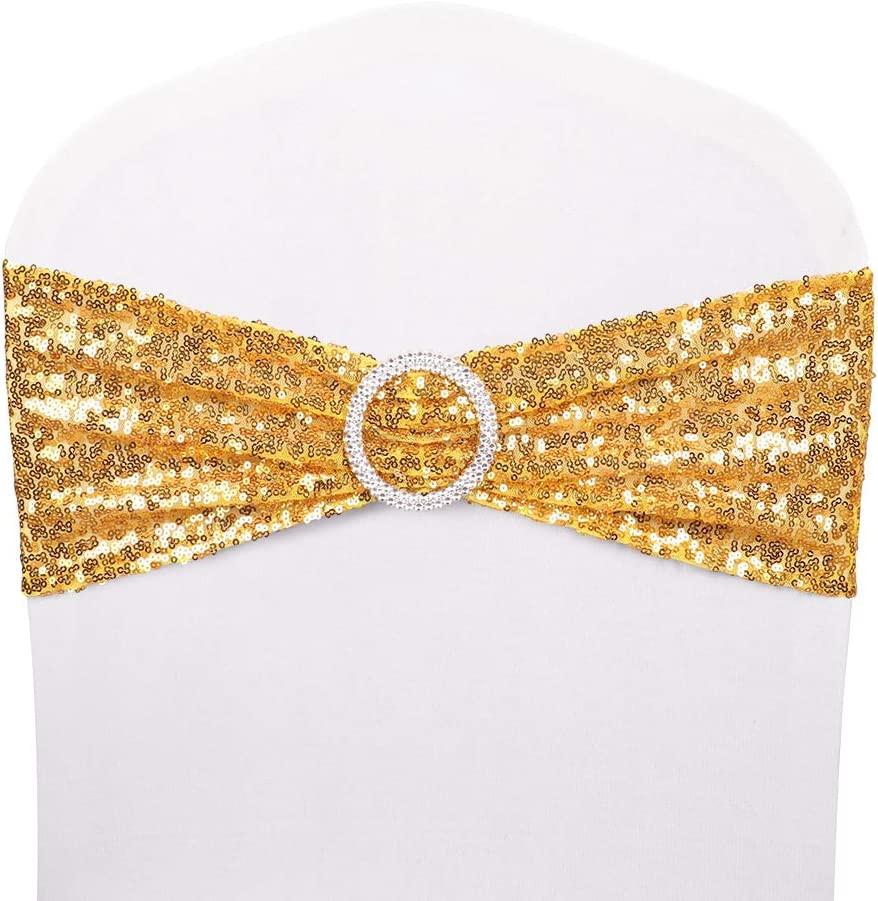 Sequin Chair Sashes Spandex Pack of 50 Sequin Stretch with Buckle Chair Band