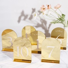 Gold Mirror Arch Wedding Table Numbers 115 Acrylic Signs 5×7 Inch 15 PCS