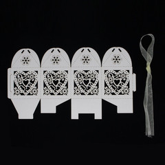 100 Pack Love Heart Laser Cut Wedding Favor Boxes with Ribbons for Candy Gifts