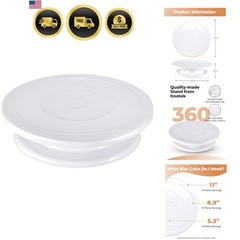 Cake Turntable 11 Inch Rotating Cake Stand for Decorating Display Baking White