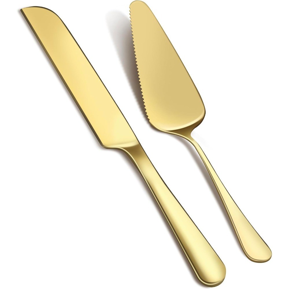 Wedding Cake Knife and Server Set Stainless Steel Gold Cake Cutting Set for