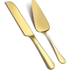 Wedding Cake Knife and Server Set Stainless Steel Gold Cake Cutting Set for