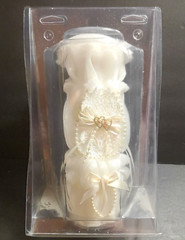 Lillian Rose White Wedding Unity 9.5″ Pillar Candle NEW Lace Ribbon Heart Pearls