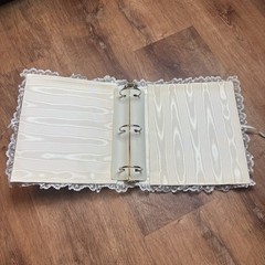 VINTAGE 1980’S WHITE PADDED HANDMADE WEDDING ALBUM LACE PEARL BEADS FLORAL