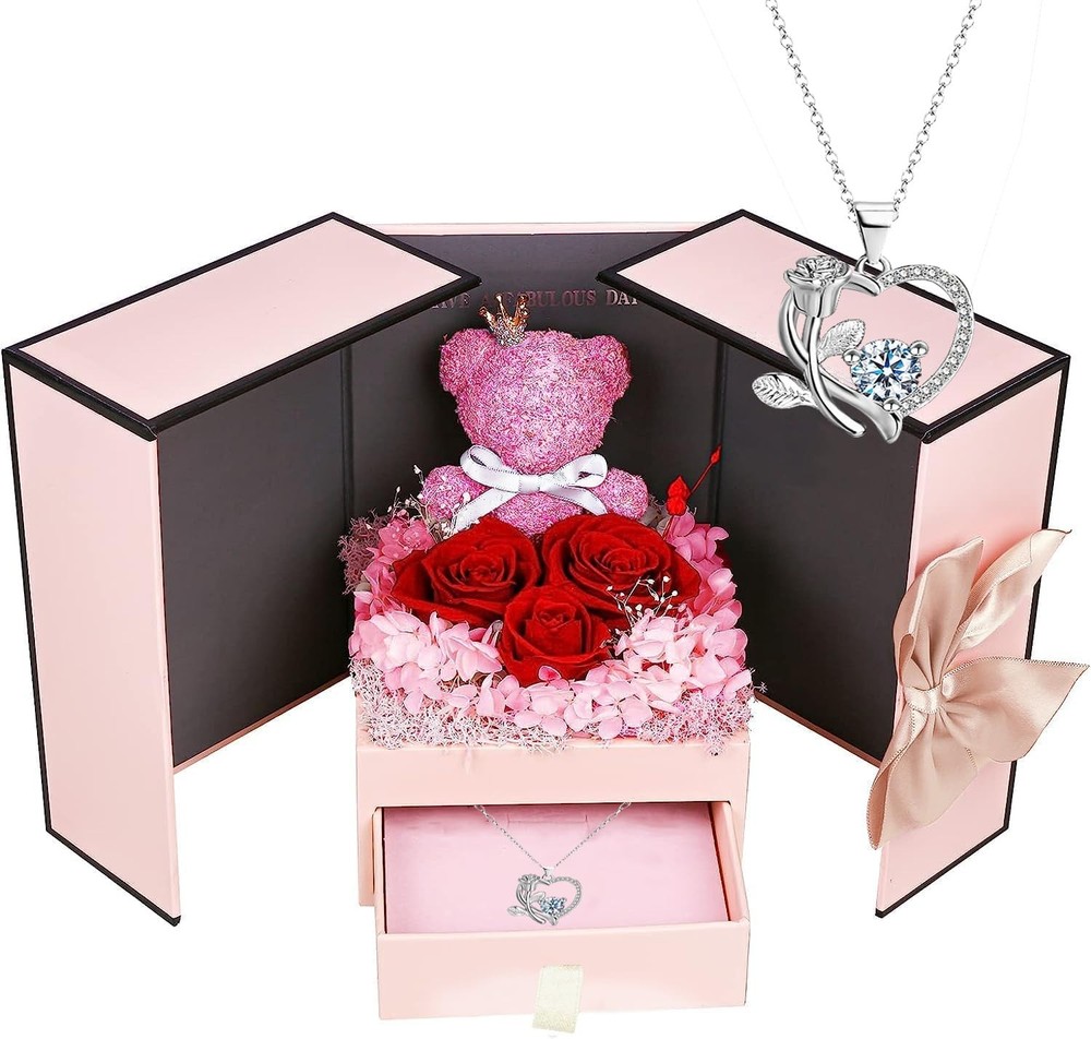 Suturun Preserved Roses Forever Flowers Gifts for Women,Eternal Rose Pink