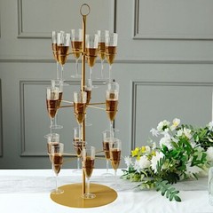 Gold 3-Tier 33″ Metal Wine GLASS HOLDER Tree Champagne Flutes Stand Party Events