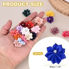 100 Pcs Ribbon Flowers, 1.2 in Fabric Flowers with Rhinestones, Cobalt Blue