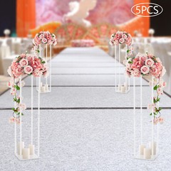 5Pc Acrylic Floor Vase Column Clear Flower Stand Geometric Centerpieces Vase 39″