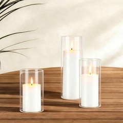 VEVOR 24 Pcs Pillar Candles with Glass Cylinder Vases Set 2.6″x4.7″/5.9″/7.9″