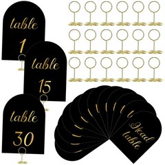 Table Numbers 1 30 Head Card Holders 5×7 Inch Arched Wedding Sign Black Gold
