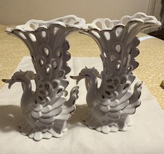 Table Centerpieces White Porcelain Swan Vase Planters Pierced Reticulate Design