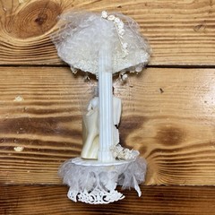 10” Vintage 1959 Plastic Bride & Groom Novelty Wedding Cake Topper Bells *READ*