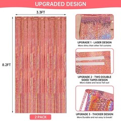 2 Pack 3.3 x 8.2 ft Tinsel Foil Fringe Backdrop Curtain, Upgraded Rose Gold G…