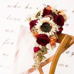 9 Inch Vintage Sunflower Wedding Bouquets for Bride Artificial Burgundy Rose