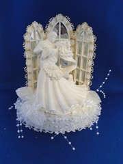 New Elegant White Resin dancing Bridal Couple , Chapel mirror Window Caketop, #1
